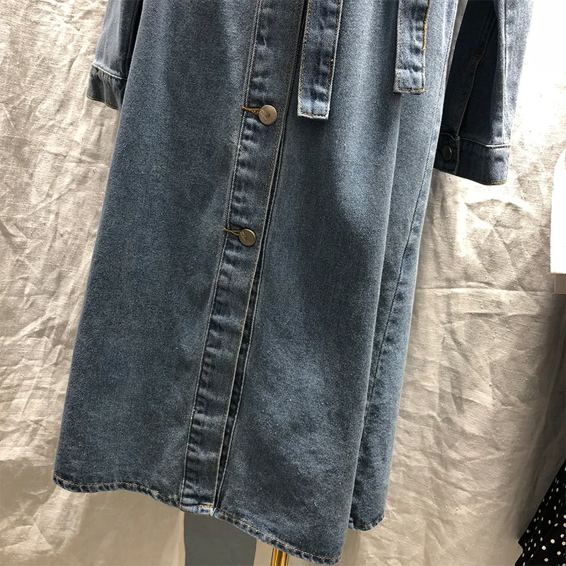 WSYORE Vintage Mid-long Jeans Dress 2019 New Spring and Autumn Women Wild Single-breasted Casual Denim Dress Female NS1042