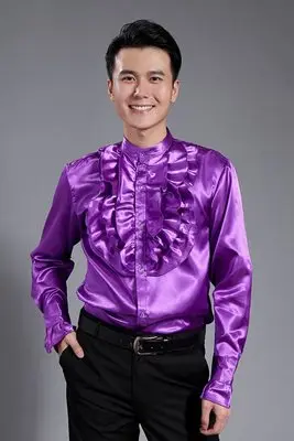 Танцевальное кантаты одежды Блестящий Для мужчин рубашка Европейский суд Кружевная рубашка - Цвет: Фиолетовый