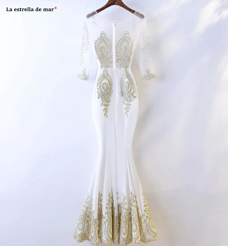 Свадебных гостевых dress2019 новое из кружева, с вырезом на шее с высоким воротом рукав цвета слоновой кости! Золотое сексуальное платье подружки невесты с юбкой-годе vestido madrinha