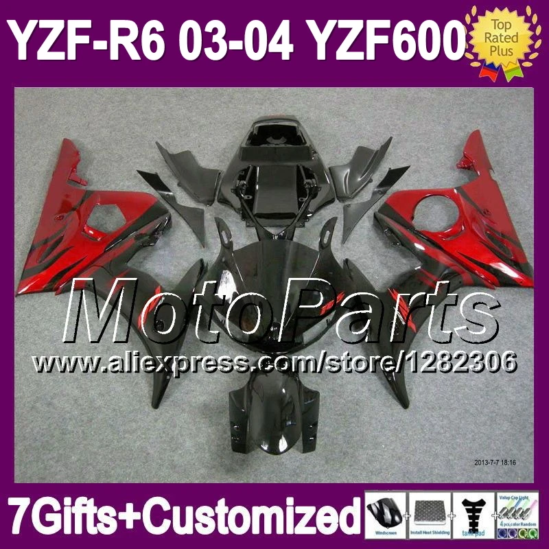 7 подарки + для YAMAHA YZF R6 красный пламя R 6 2003 2004 YZF-R6 03 - 04 * 94116 YZFR6 горячий черный YZF600