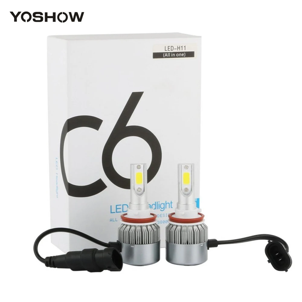 

YOSHOW 2PCS High Power LED 72W 7600LM 6000K Super White Car Led Light Bulbs C6 H1 H3 H7 9005 9006 H11 H4 Led Headlamp Fog Lamps