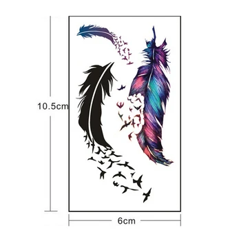 

Women Transfer Colorful Tattoo Paste 3d Waterproof Feathers Fake 10.5*6cm Temporary Tatoos Sleeve Sticker
