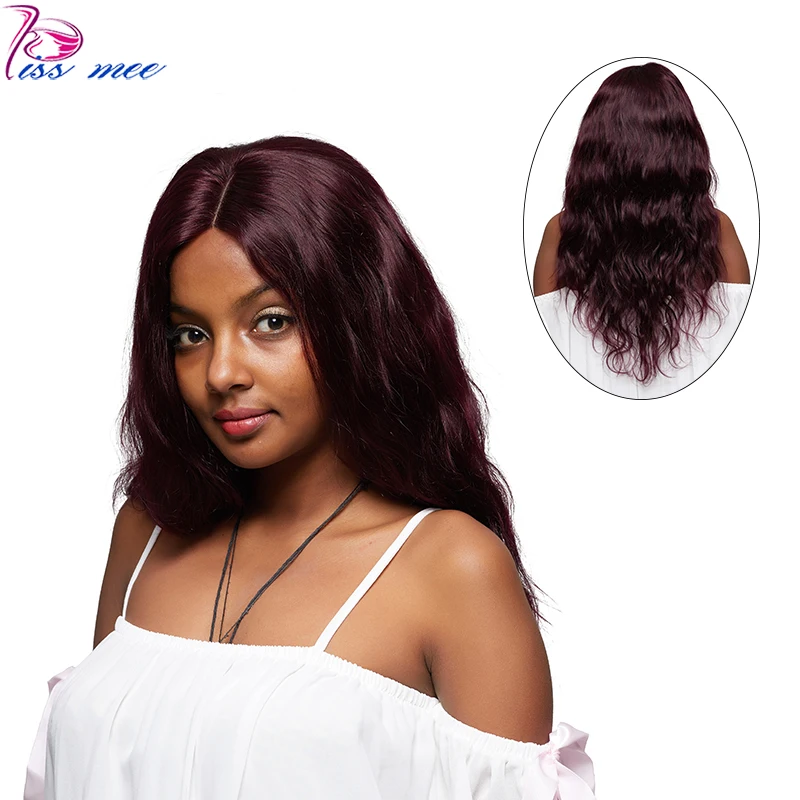 KISSMEE предварительно сорвал #135 фиолетовый перуанской тело волна волос Синтетические волосы на кружеве парик для черный Для женщин 180%