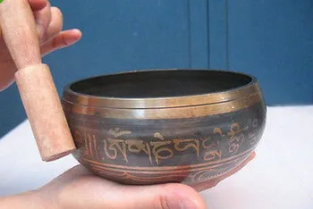 

80mm Tibetan Singing Tibetan Buddhism copper spell hum singing bowls Antique Garden Decoration 100% real Tibetan Silver Brass