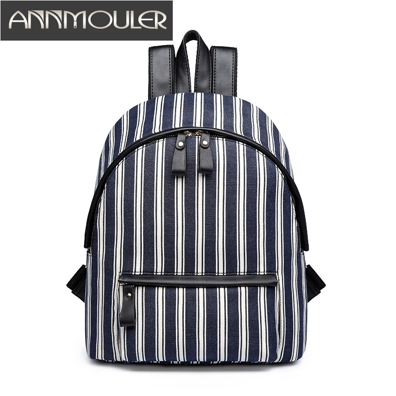 

Annmouler Brand New Women Backpacks High Quality Fashion Backpacks Stripe Casual Daypack Canvas Rucksack Preppy Style School Bag