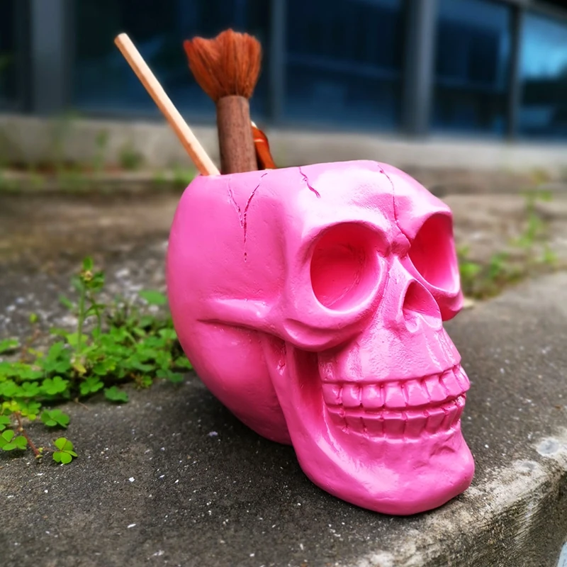 Розовый макияж Череп смолы коробка для хранения трубка Творческий Собачий череп голова фигурка Скелет статуя ювелирные изделия горшок контейнер ручка держатель