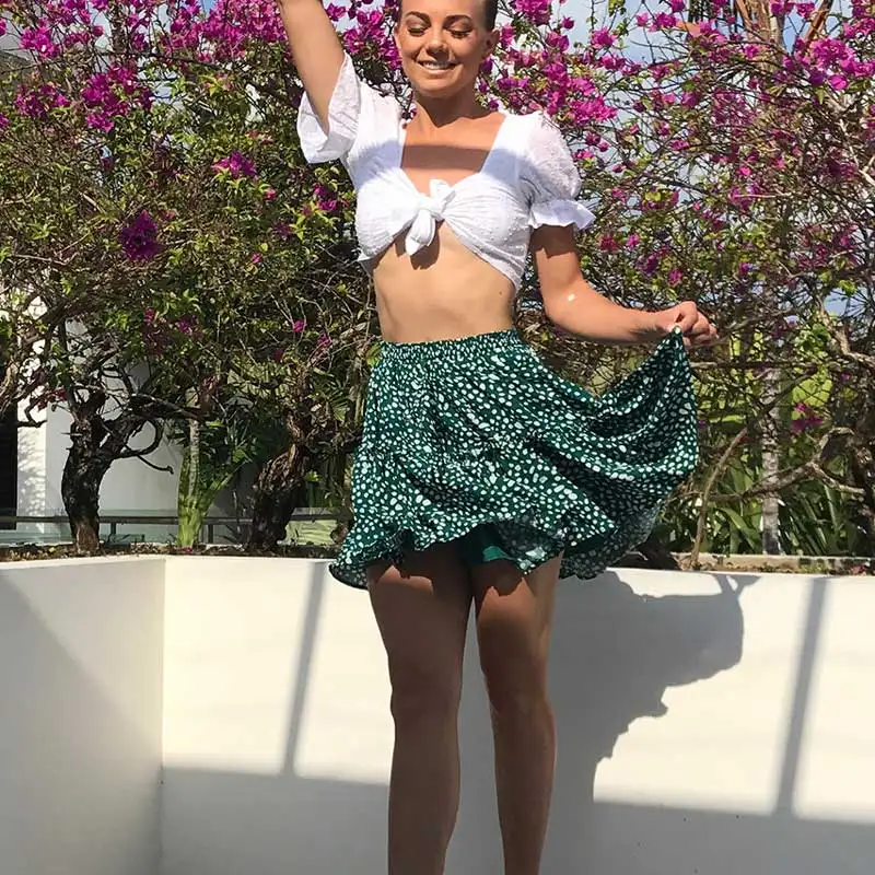 

Boho Inspired Women's mini skirt emerald spot elastic waist 2019 Spring Summer beach skirts womens causual chic fashion saia