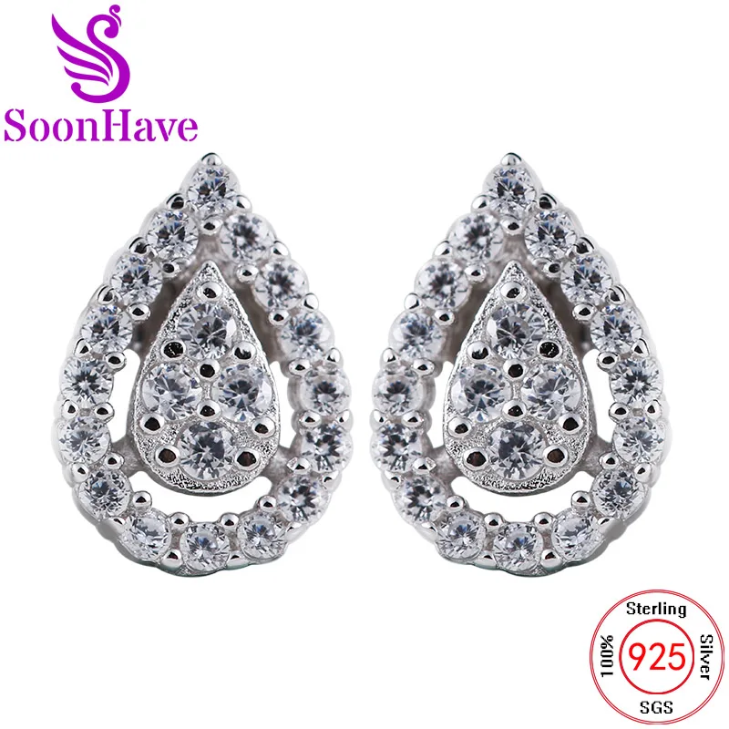 SoonHave Water Drop 925 Sterling Silver Earrings Jewelry Cubic Zircon