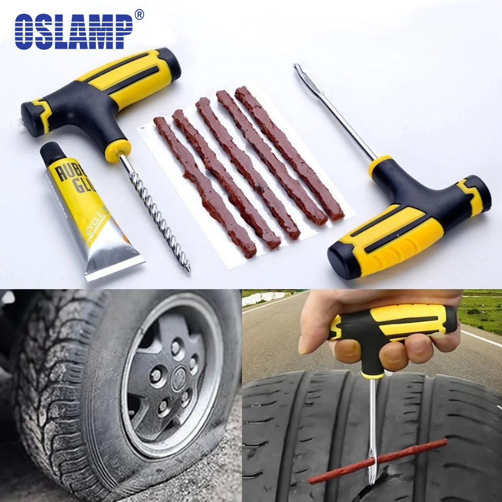 

Oslamp Car Tire Repair Tool Tire Repair Kit Studding Tool Set Auto Bike Tubeless Tire Tyre Puncture Plug Garage Car Accessories