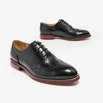 

2020 Free Shipping Handmade Leather Women Oxfords Shoes Exquisite handmade Brock carving Wing Tips Lace up Pointed Toe 21094