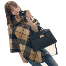 Осенне-зимняя Женская водолазка, свитер, клетчатый плащ, негабаритная шерстяная накидка, пальто, куртка, пуловер, пончо