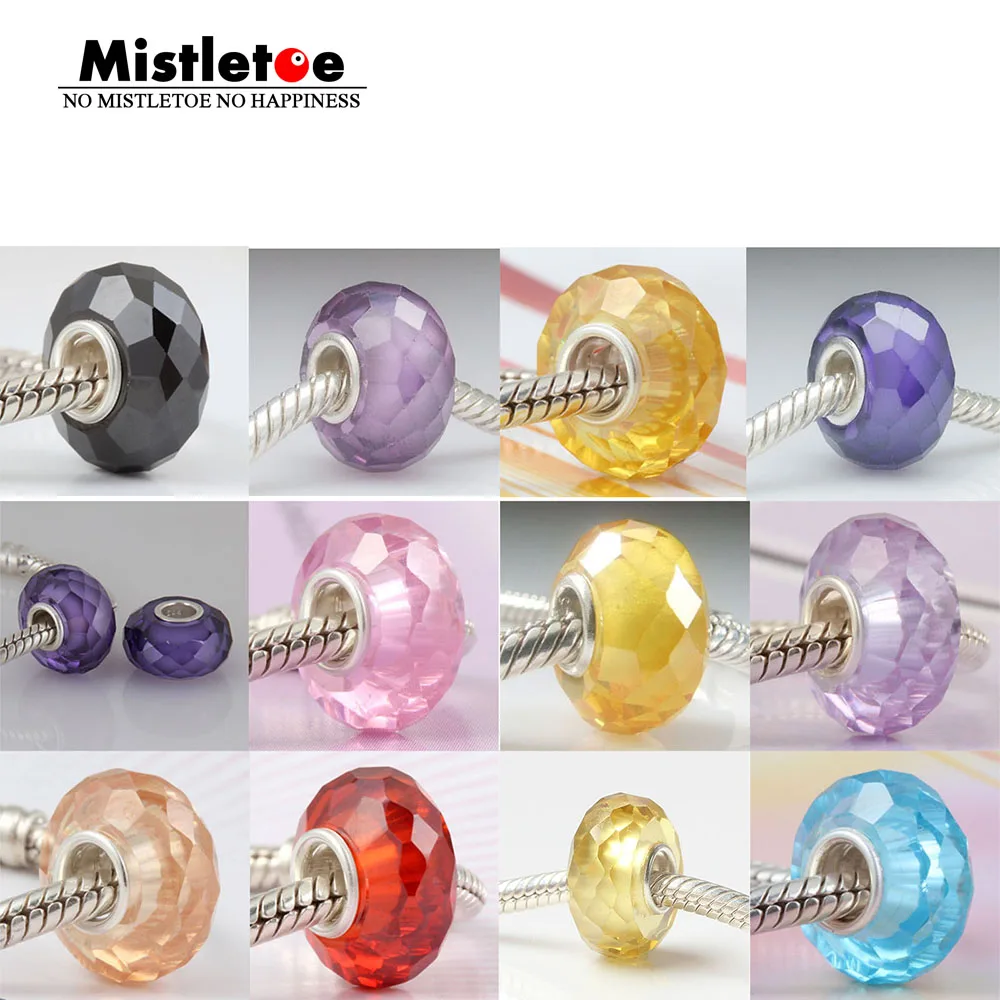 

Mistletoe 925 Sterling Silver Faceted Cubic zirconia Charm Bead Not Murano Glass Fit European Bracelet Jewelry