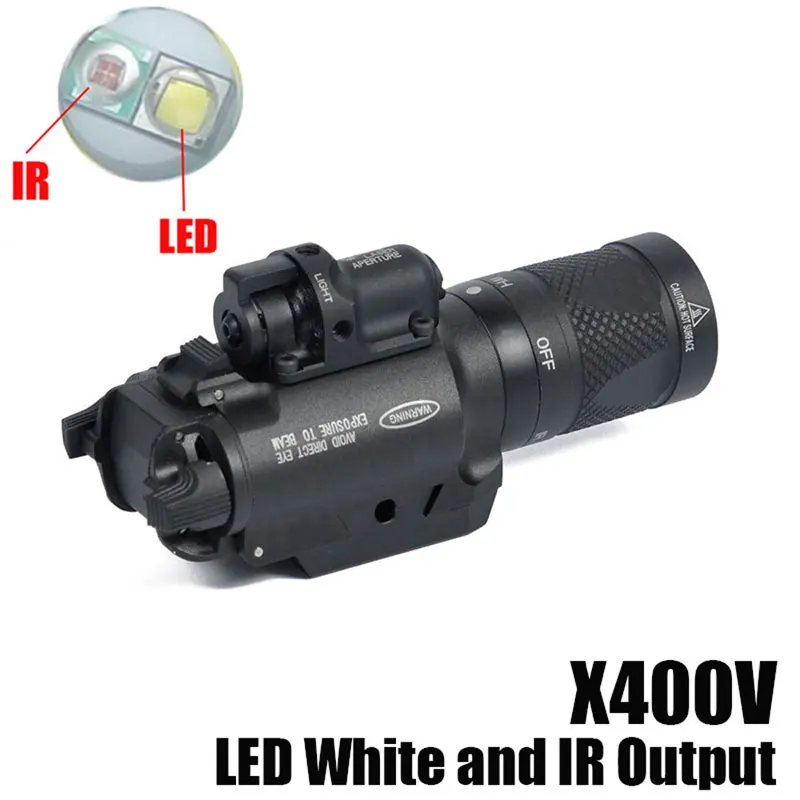 X400V ИК пистолет белый светильник и светодиодный лазерный прицел и ИК оружие Тактический светильник ночного видения Инфракрасный выход всепогодный светильник-вспышка - Цвет: Черный
