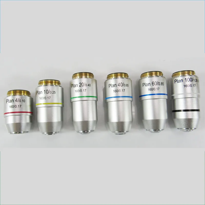 

New Plan Achromatic Microscope Objective Lens one set 4X 10X 40X 100X For Biological microscope Free shipping