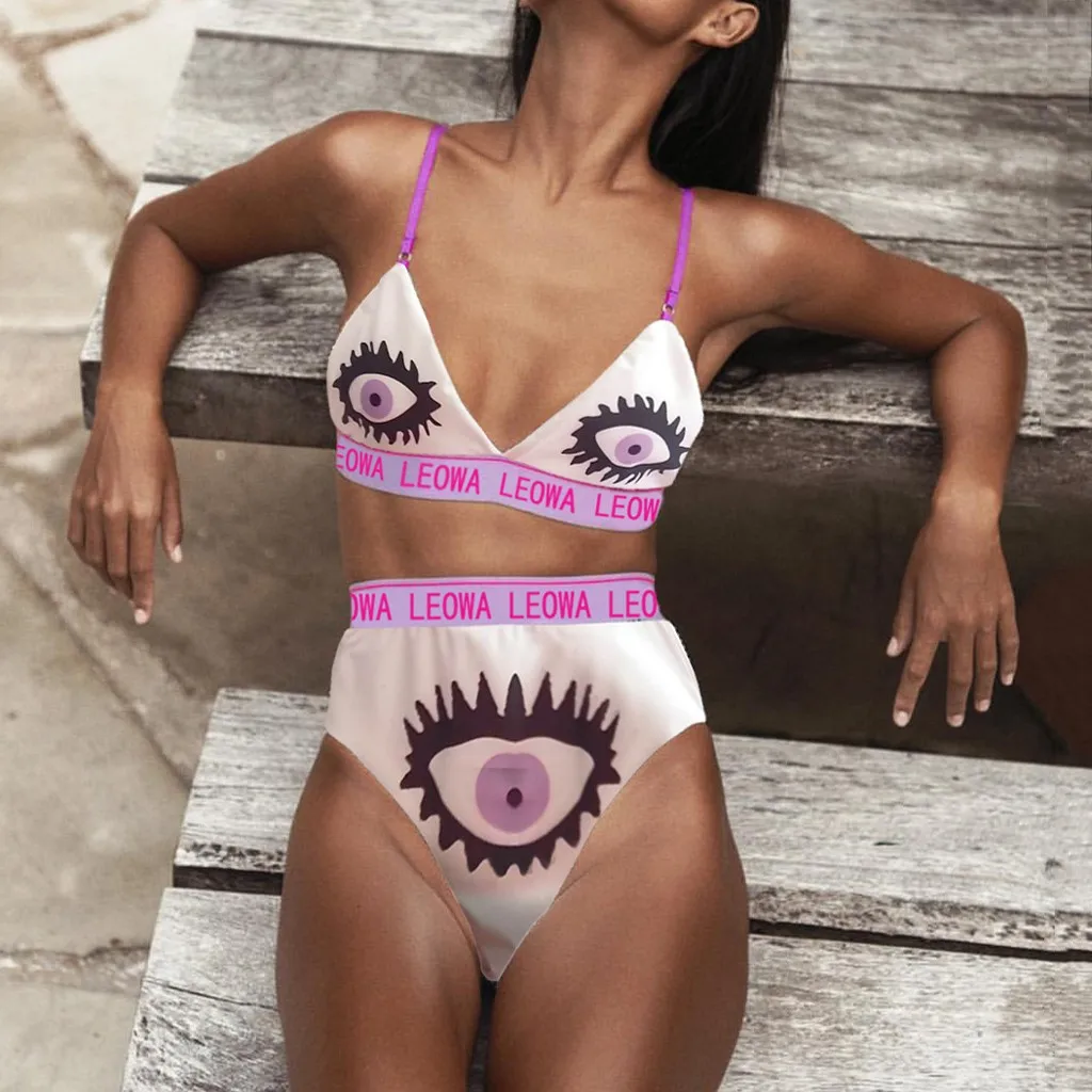 

Swimsuit Women bikini Set 2019 Summer Letter Flame Print Swimwear Bathing Suit Tankini Backless Mujer maillot de bain Femme