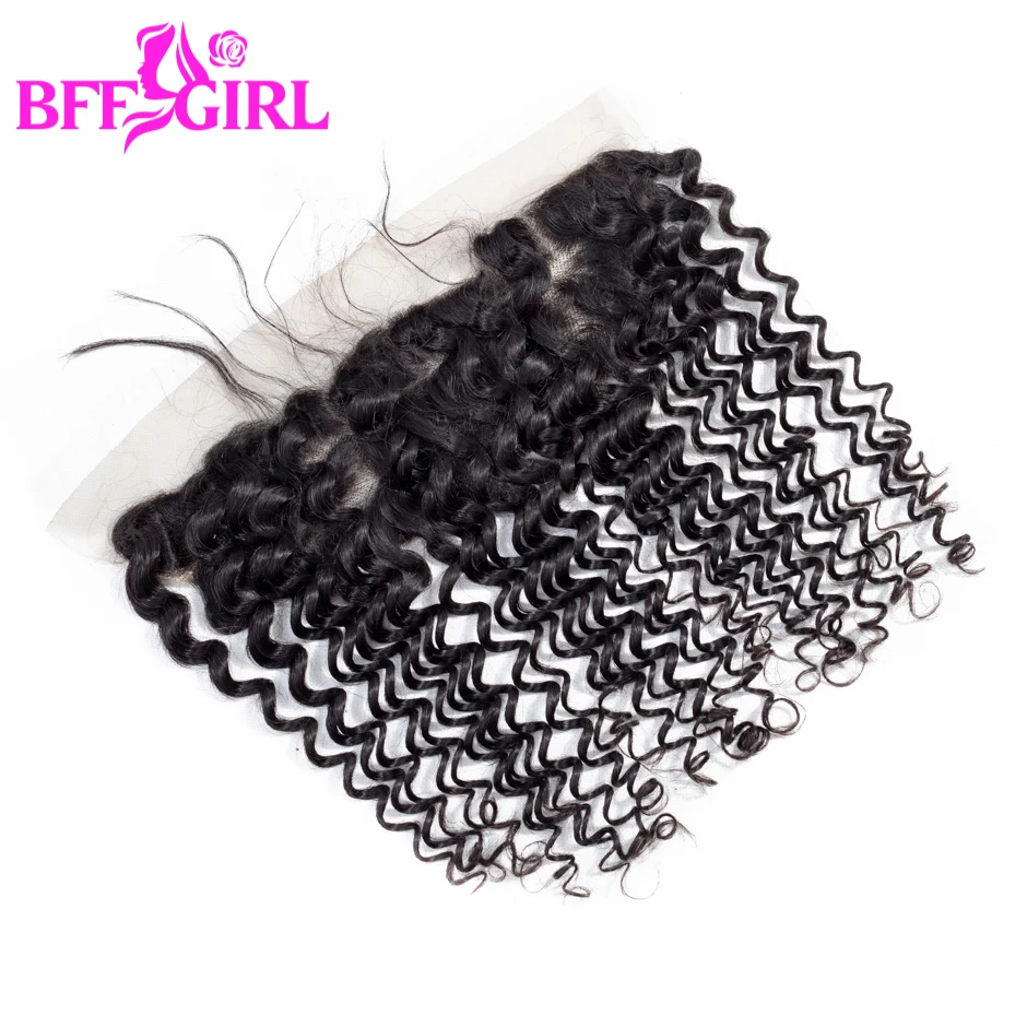 BFF GIRL Deep Wave Frontal 100% Remy Human Hair Frontal Closure Ear to Ear 13*4 Lace Closure With Baby Hair Natural Color Hair