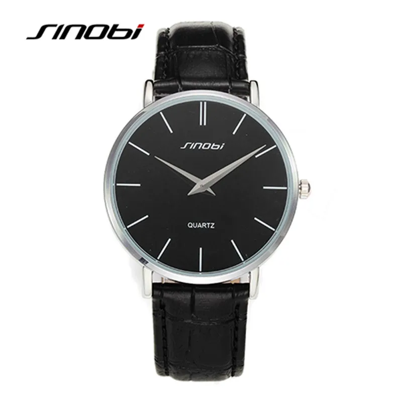SINOBI супер тонкие кварцевые наручные часы мужские деловые из натуральной кожи повседневные кварцевые часы мужские и женские часы Relojes - Цвет: black