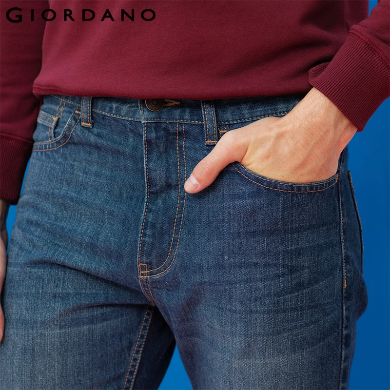 Giordano Men Classic Whiskering Jeans Fashion Casual Jeans Pants Straight Denim Jeans Masculina Male Denim Trousers Cotton