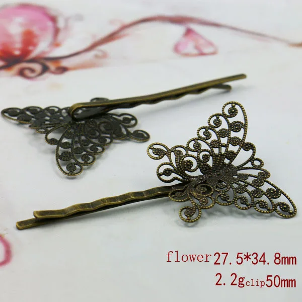free ship!! 100pcs/lot Bronze Pierced Hair Clip Pin Butterfly Flower