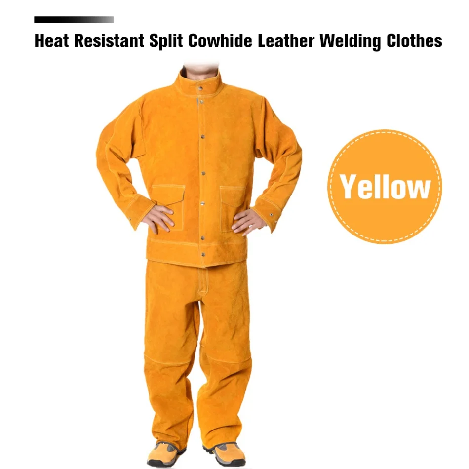 Жаропрочная яловая кожа Сплит сварочная одежда длинный сверхмощный сварочный костюм износостойкая огнестойкая Рабочая одежда - Цвет: Yellow