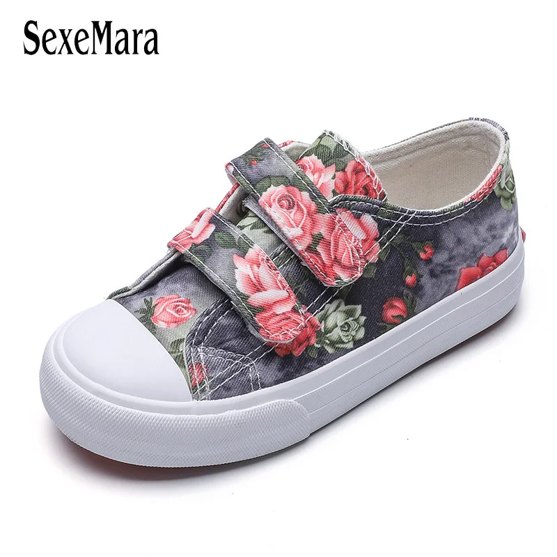 

Flowers Girl Child Shoes Princess Children Sneaker Denim 2019 Non-slip Girl's Sneakers for 4-12 Years Printed Floral Shoe C02214