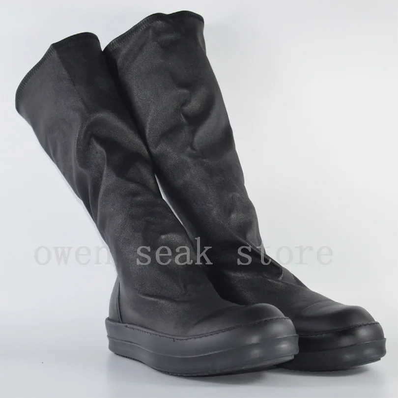 - Owen Seak Men Shoes Knee High Boots Sheepskin Leather Luxury Trainers Winter Boots Casual Flats Man Shoes Black Big Size Sneaker