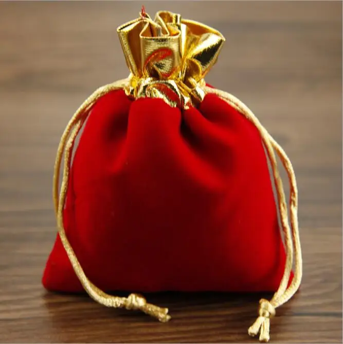 5 шт., 7x9 см, 10x12 см, бархатная упаковка для ювелирных изделий, черные, красные Упаковочные сумки, подарочные пакеты на шнурке и сумки, пачка, карманная сумка - Цвет: red