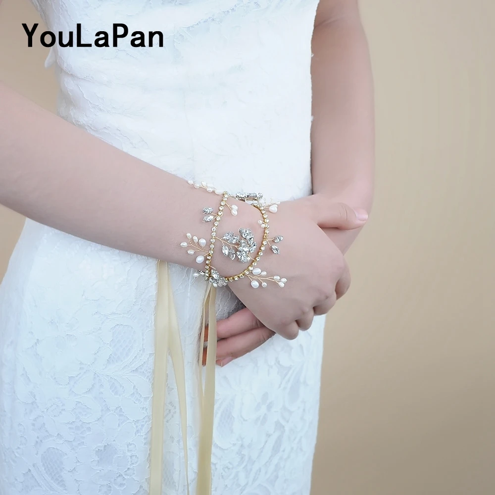 TOPQUEEN HP106 Свадебные истинный жемчуг волос кристалл и золото плотная цепь Handband заколка для невесты золото аксессуары для волос