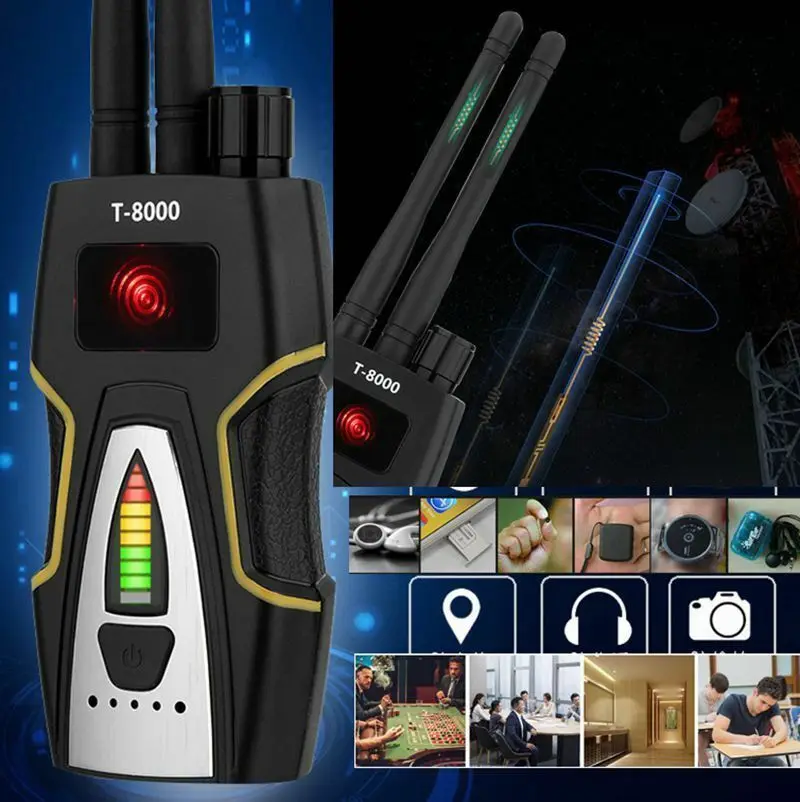 T-8000 Dual antenna RF Signal Detector GSM Audio Finder GPS Scan Detector Anti-spy Bug Anti Candid Camera