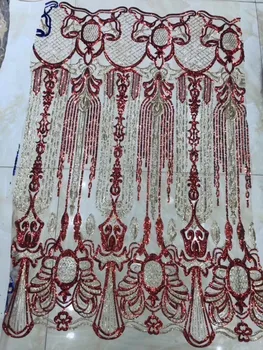 

2018 high quality French Nigerian sequins net lace,African tulle mesh sequence lace fabric for party dress 5yards/lot