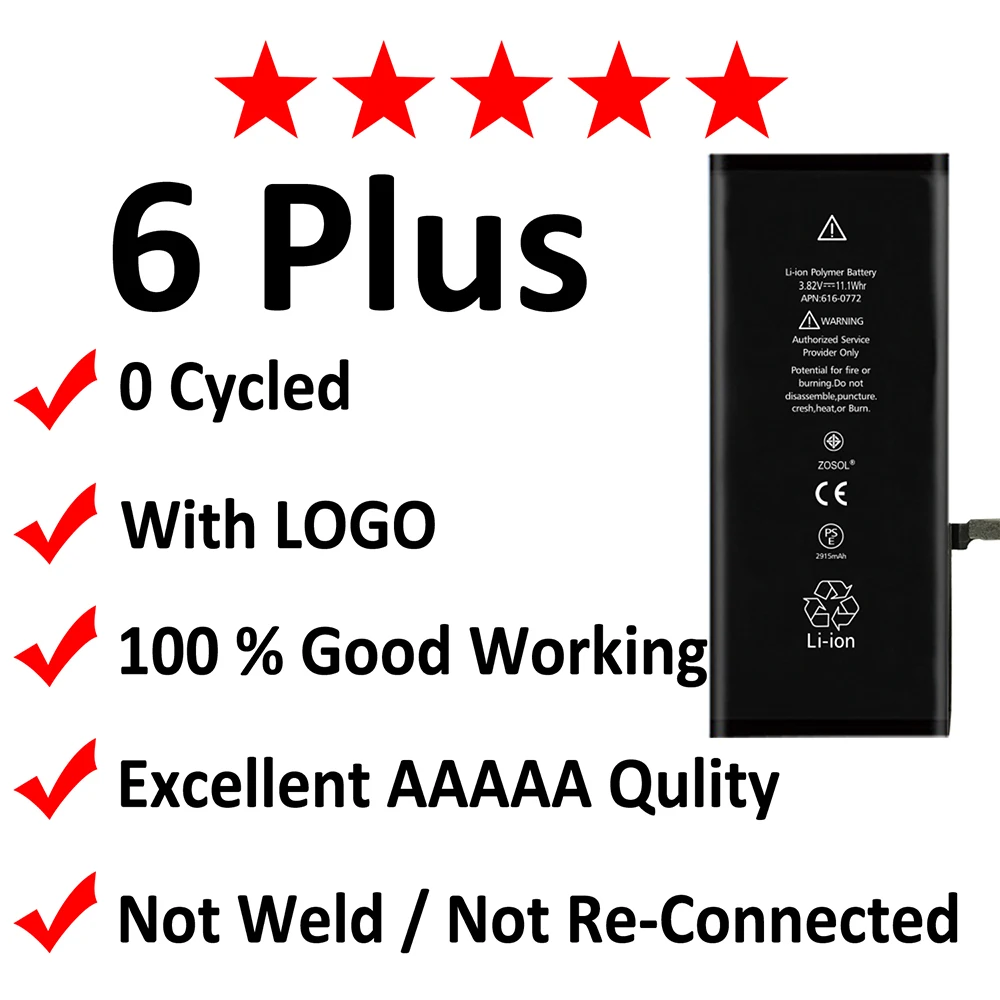 

10pcs/lot AAAAA Original Quality 0 zero cycle Battery for iPhone 6 Plus 6P 2915mAh 3.8V Replacement Repair Parts