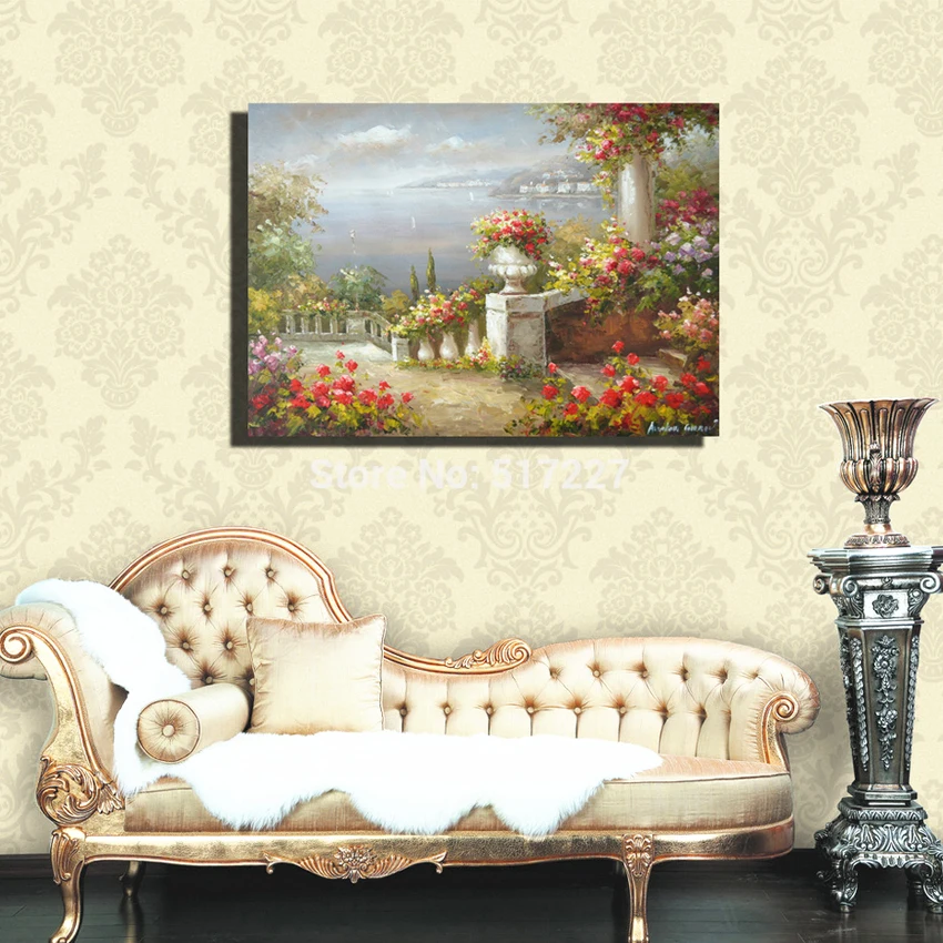 

Free shipping 100%-handpainted Mediterranean landscape-oil painting on canvas for Living Room Bedroom Home Decoration