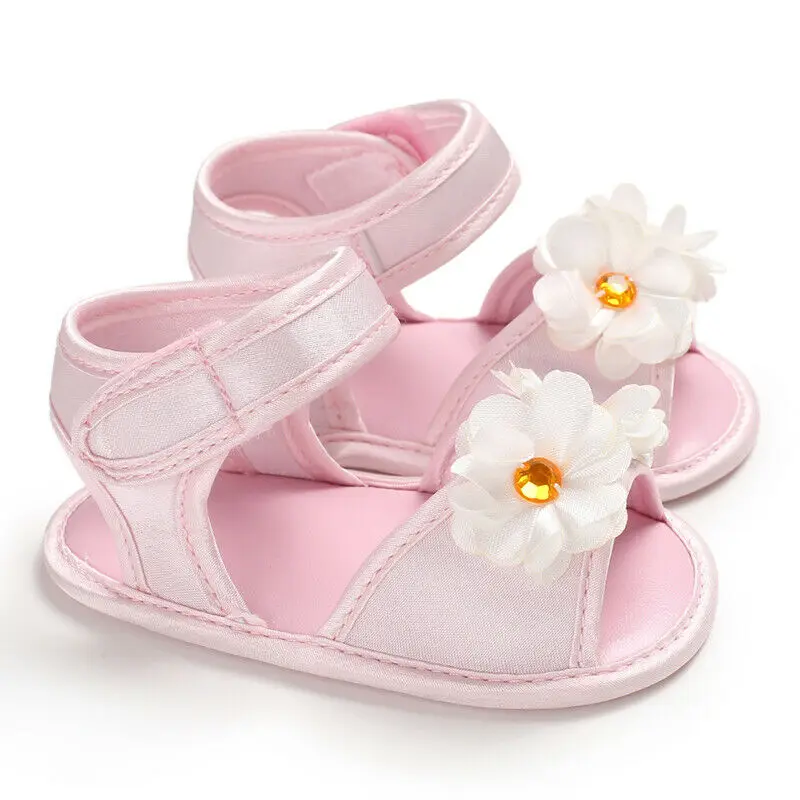 0-18M New Baby Girl Princess Flower Sandals Summer Casual Shoes Infant Girls PU Leather Soft Sole Anti-Slip First Walkers Shoes