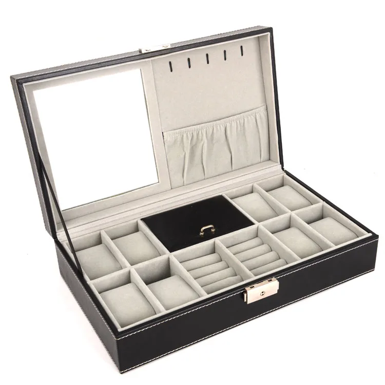 8+ 3 сетки коробка для часов коробка для ювелирных изделий коробка времени ювелирные изделия органайзер ювелирные изделия держатель для ювелирных изделий и часы держатель - Цвет: Black