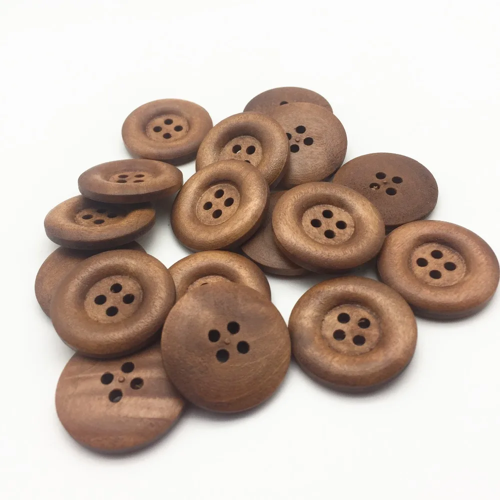 50pcs Light Brown Wood Buttons 25mm ROUND Sewing Accessories Fancy Coat
