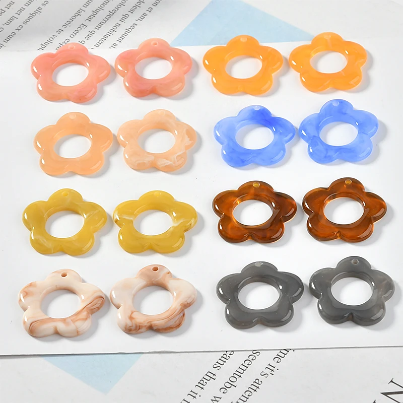 

50pcs/Lot 25MM Hollow Out Style Flower Shape Resin Plastic Jewelry Charms Colorful DIY Bracelet Earring Necklace Pendants