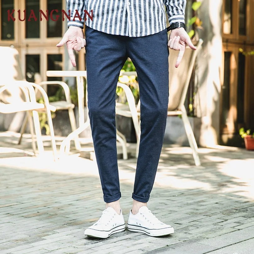 KUANGNAN Button Fly Casual Pants Men Jogger Japanese Streetwear Joggers