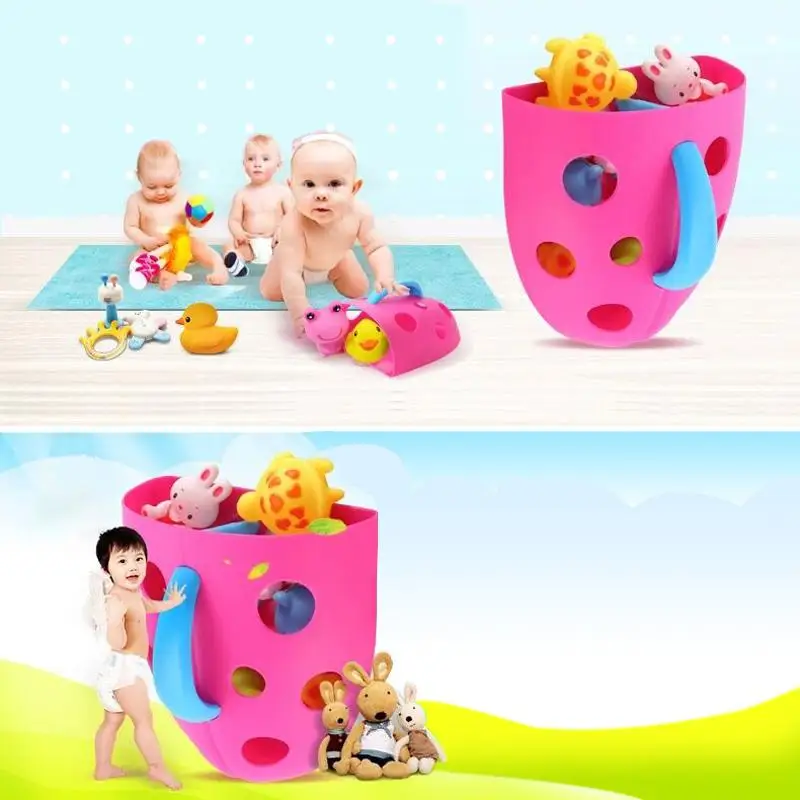 

Bath Container Organizer Toy Scoop Storage Bin Toddler Baby Toy Hanging Storage Basket Blue Rose Red Green