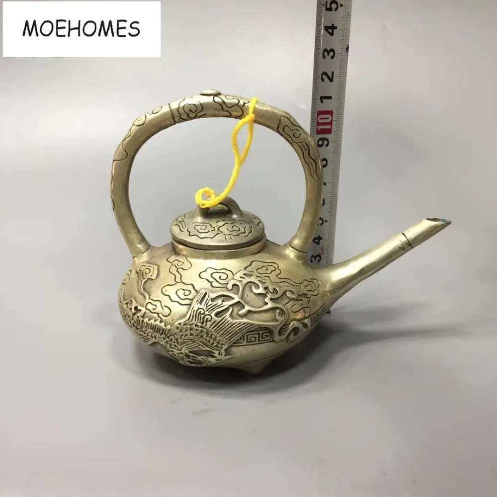 Collectible Decorated Silver Copper Handwork Carved Bring Money Coin Tea Pot