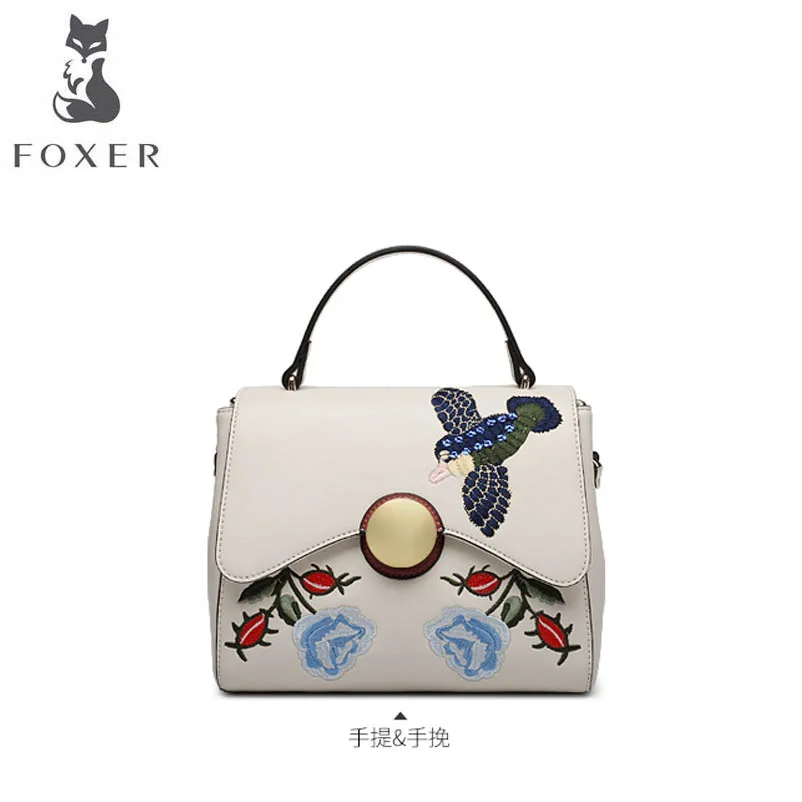 

FOXER brand female bag Temperament handbag 2018 new European and American fashion embroidery wild Messenger bag shoulder bag