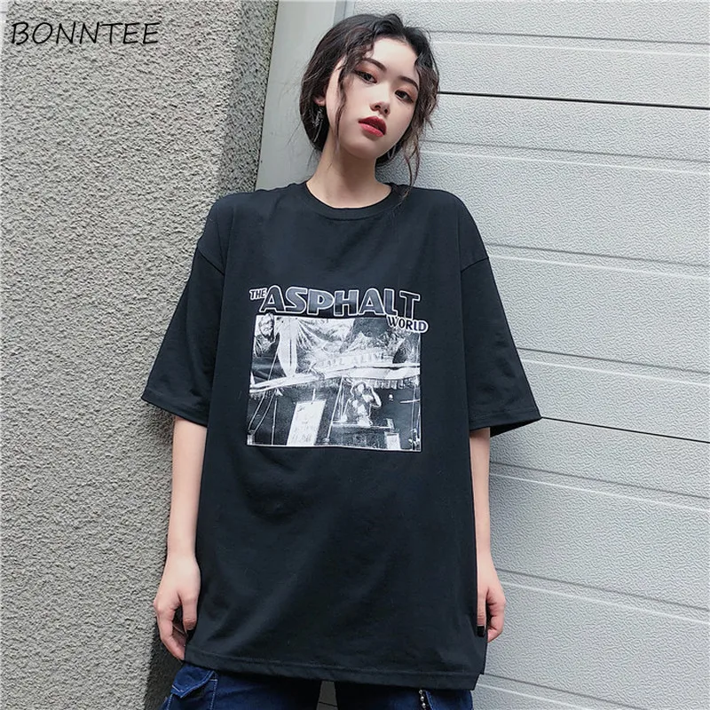 

T-shirts Women Printed Summer Short Sleeve Simple All Match Womens Korean Style Harajuku Loose Chic Hot Sale Students T Shirt