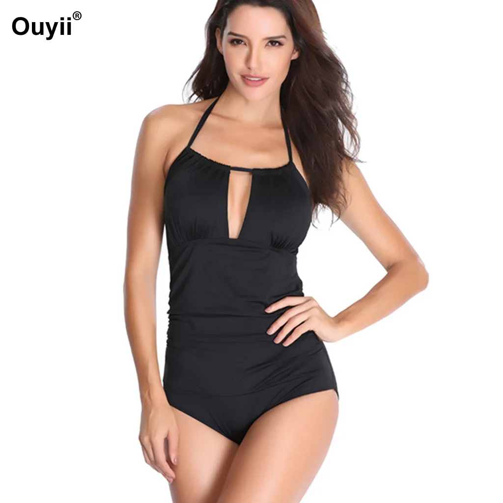

Large Size One Piece Swimsuit Women Bodysuit Swimwear Solid Halter Neck Bathing Suit Backless Beachwear Monokini Maillot De Bain
