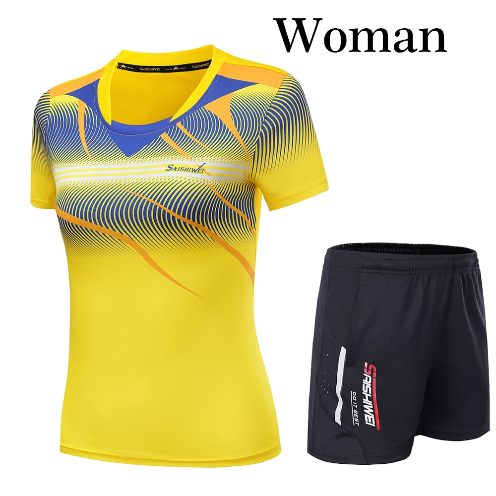 Новинка Qucik, спортивная одежда для бадминтона для женщин/мужчин, одежда для настольного тенниса, Теннисный костюм, одежда для тенниса, комплекты одежды для бадминтона 3871 - Цвет: Woman 1 set