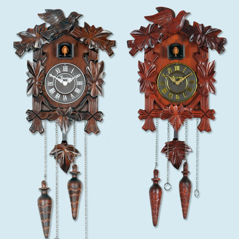 Vintage Home Bird Cuckoo Pendulum Wall Clock Wood Decorative Living Room Hanging