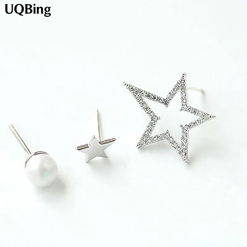 Дизайн Хрустальная звезда имитация жемчуга серьги-гвоздики 925 пробы серебряные серьги для женщин Brincos