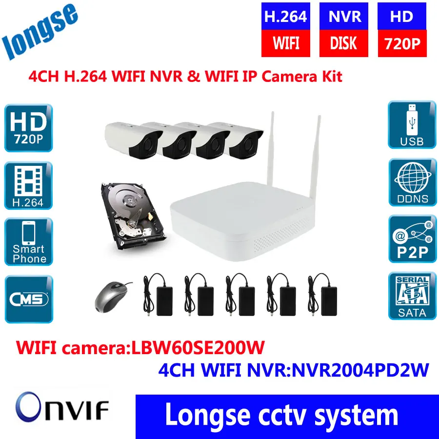 

CCTV System 720P 4ch HD Wireless NVR kit Outdoor IR Night Vision 60M IR range  wifi Camera Home Security System Surveillance