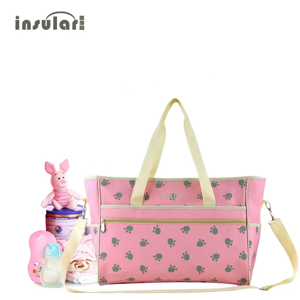 INSULAR Fashion Brand Baby Nappy Bags Paws Printed Mummy Bag Waterproof