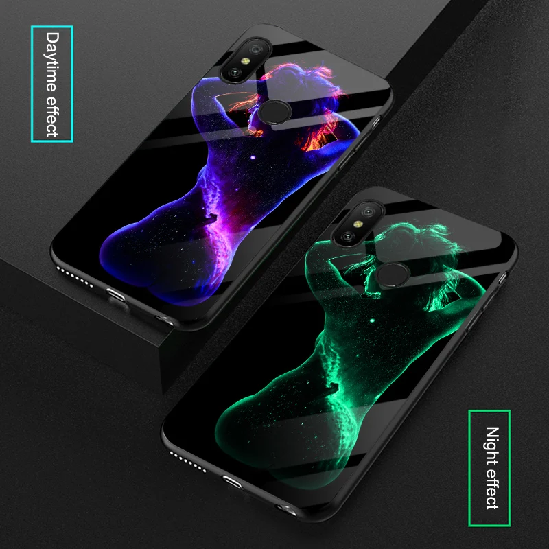 

Luminous Sexy Body Art Glass Cases For Xiaomi Redmi 5A 6A 6 Space Back Cover Coque Case For Redmi 6 Pro / Mi A2 Lite Glow Case