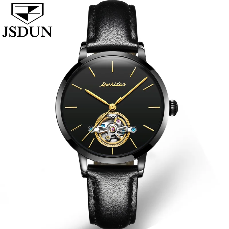 JSDUN модные женские часы Tourbillon женские Автоматические Механические черные наручные часы женское из нержавеющей стали часы relogio feminino - Цвет: Mechanical watch 5