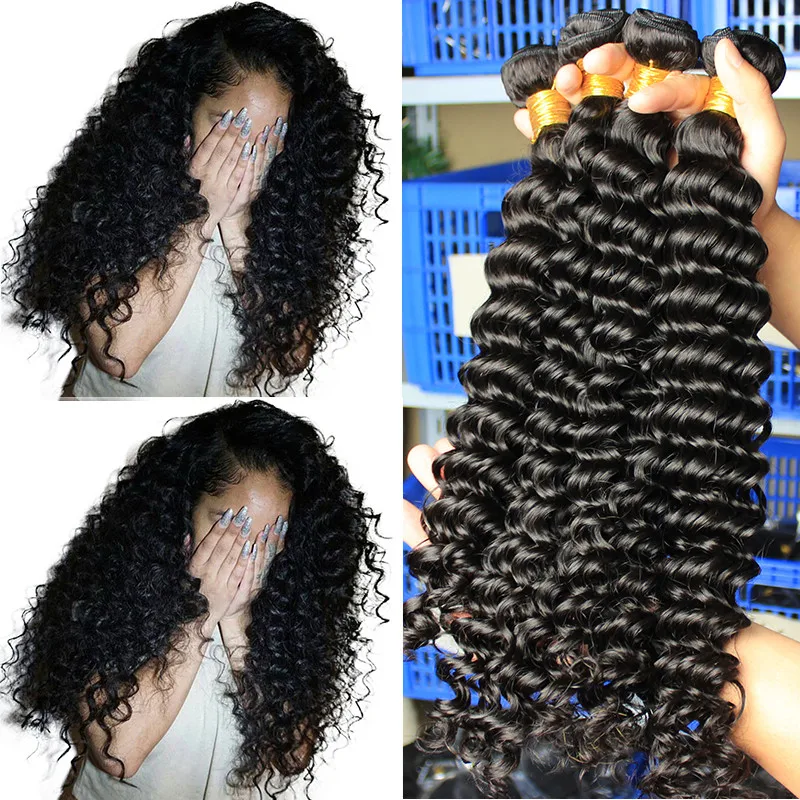 Deep Wave Brazilian Virgin Hair Weave Bundles 100% Human Hair Bundle ...